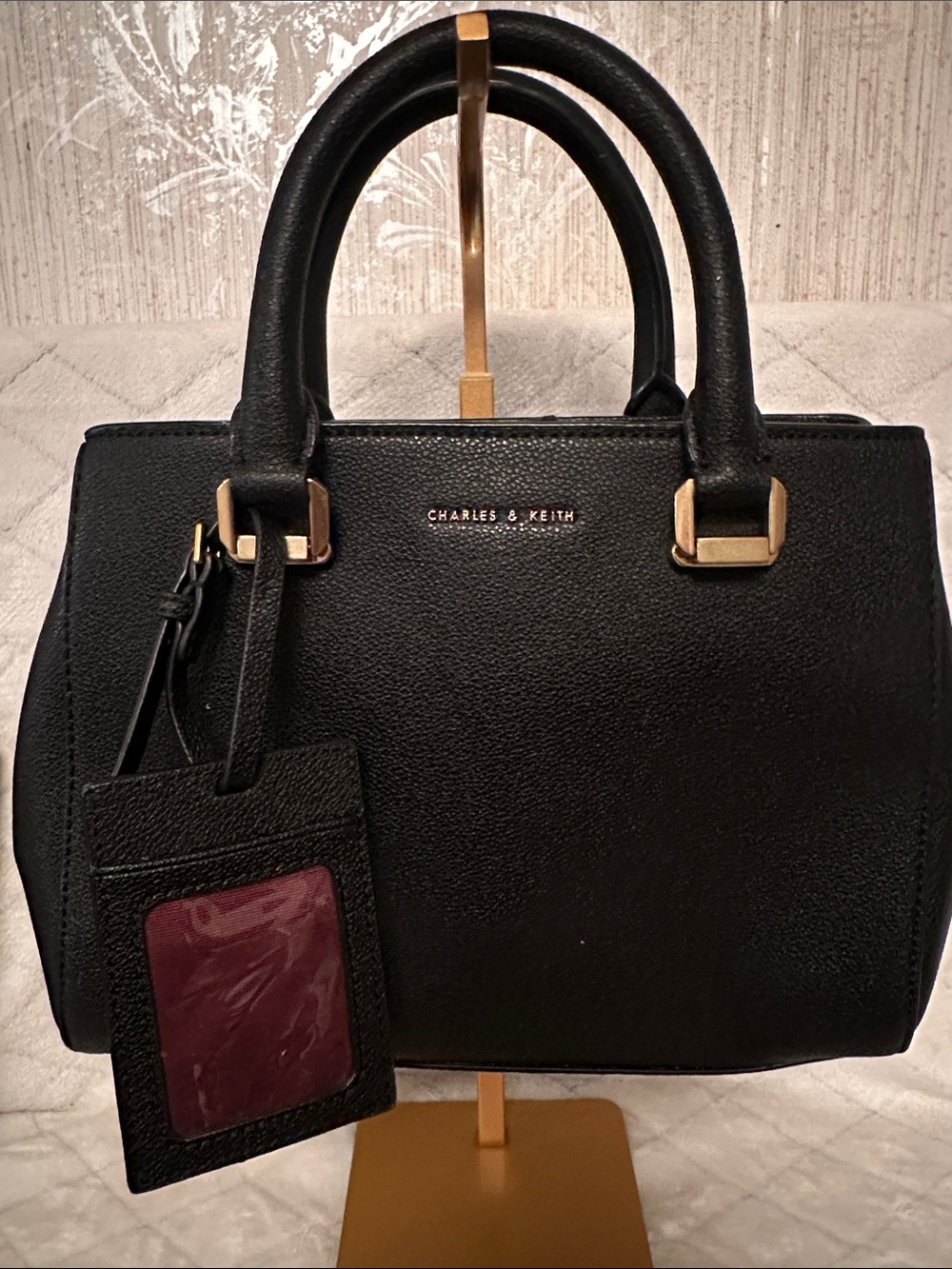 Charles & Keith Black Satchel with Gold Hardware